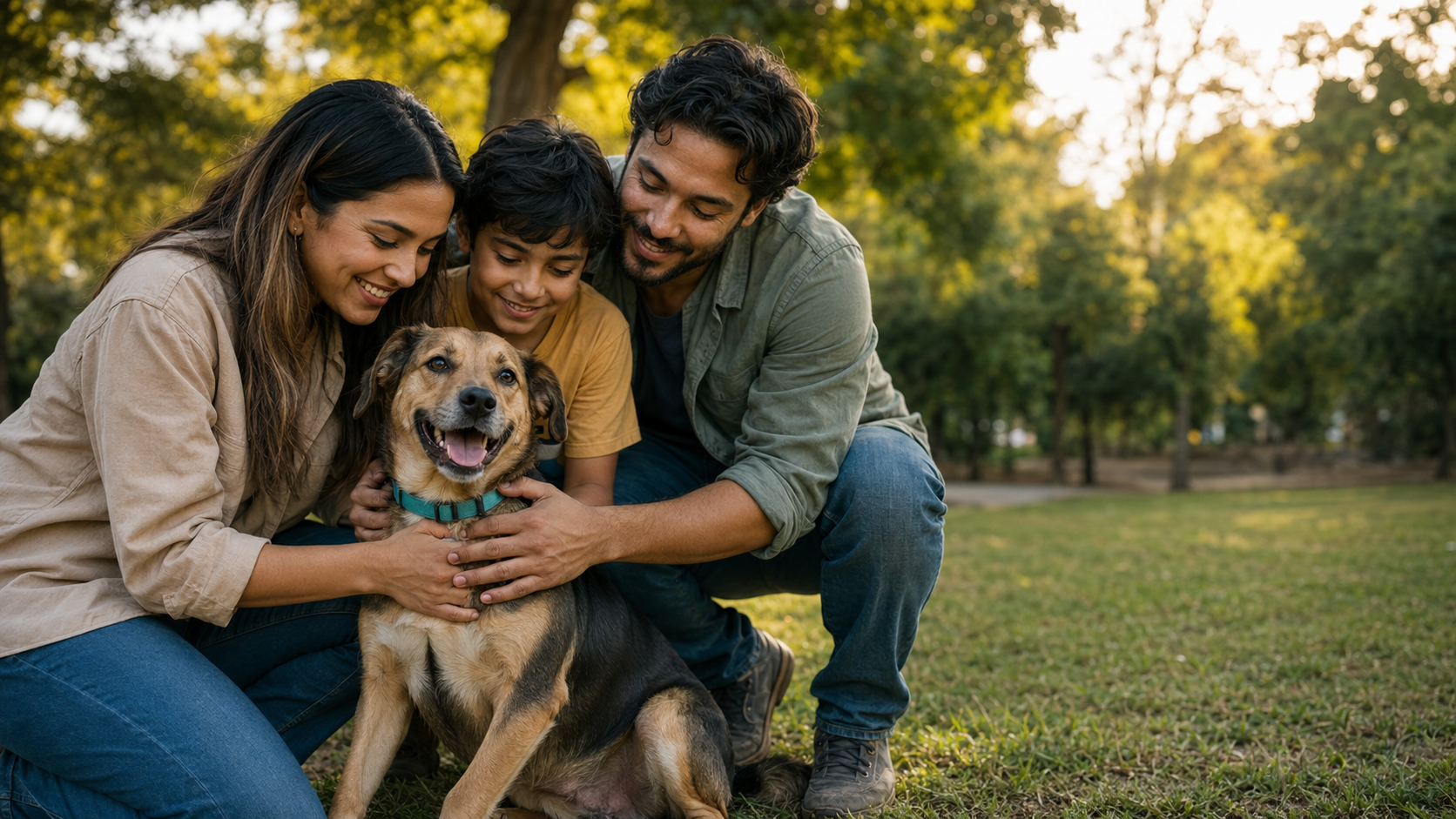 Mascota en adopción con su nueva familia