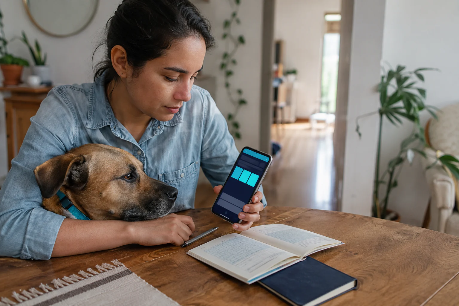 Una petlover consulta el cuidado de su perro desde su celular